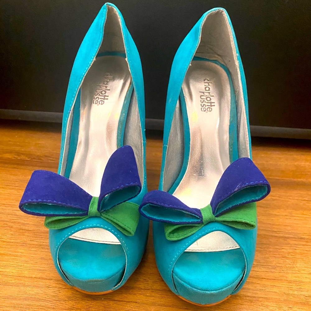Light Blue, Velvet Peep Toe Heel